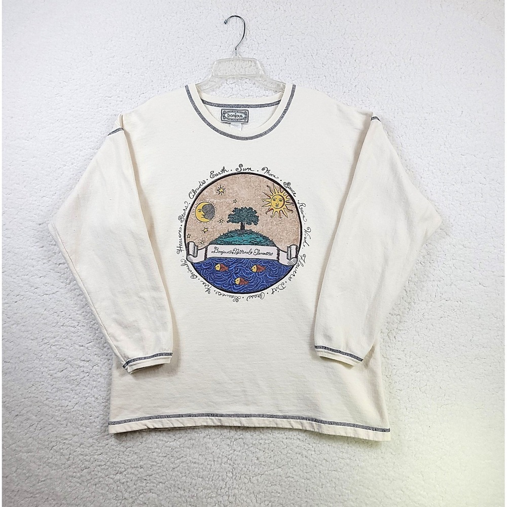 Bonjour Graphic Top Womens One Size Cream Celestial Natural Elements Vintage